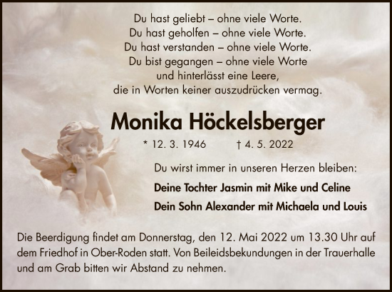 Traueranzeige von Monika Höckelsberger von OF