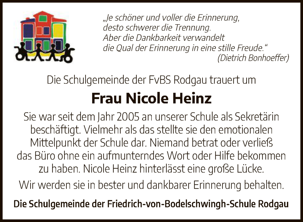  Traueranzeige für Nicole Heinz vom 14.05.2022 aus OF