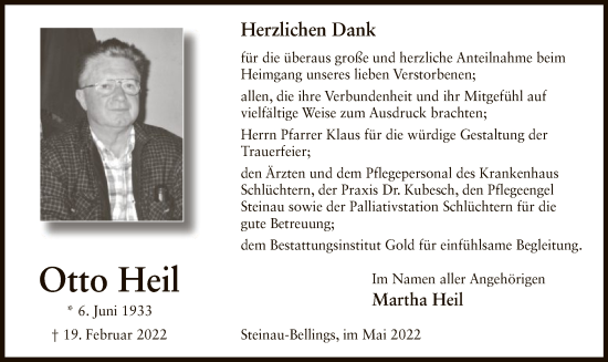 Traueranzeige von Otto Heil von OF