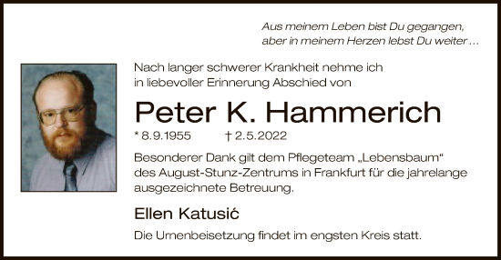 Traueranzeige von Peter K. Hammerich von OF