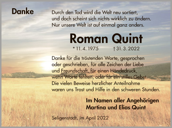 Traueranzeige von Roman Quint von OF