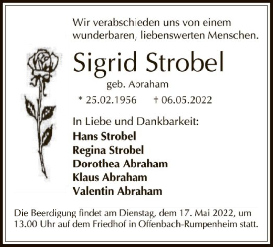 Traueranzeige von Sigrid Strobel von OF