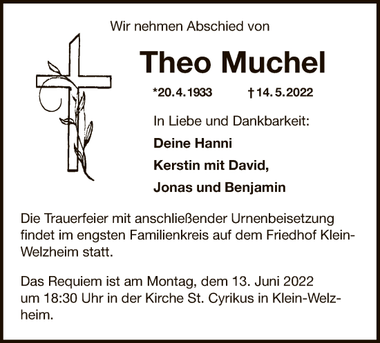 Traueranzeige von Theo Muchel von OF