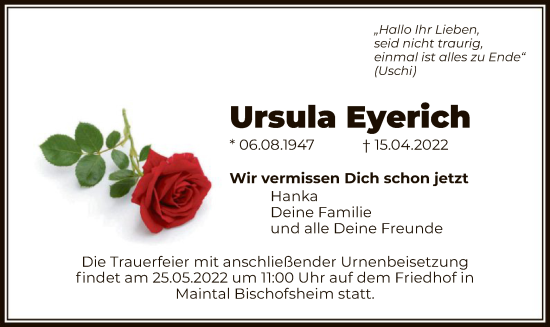 Traueranzeige von Ursula Eyerich von OF