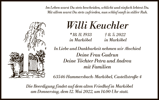 Traueranzeige von Willi Keuchler von OF