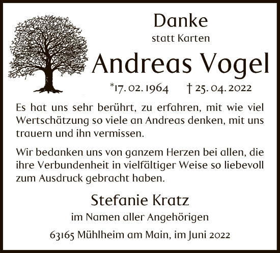 Traueranzeige von Andreas Vogel von OF