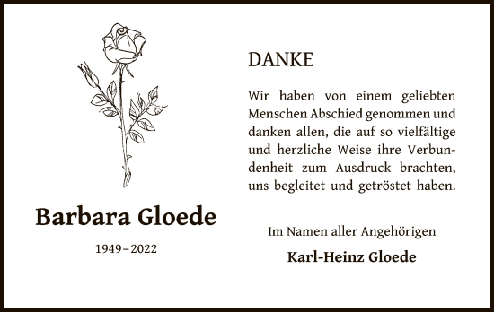 Traueranzeige von Barbara Gloede von OF