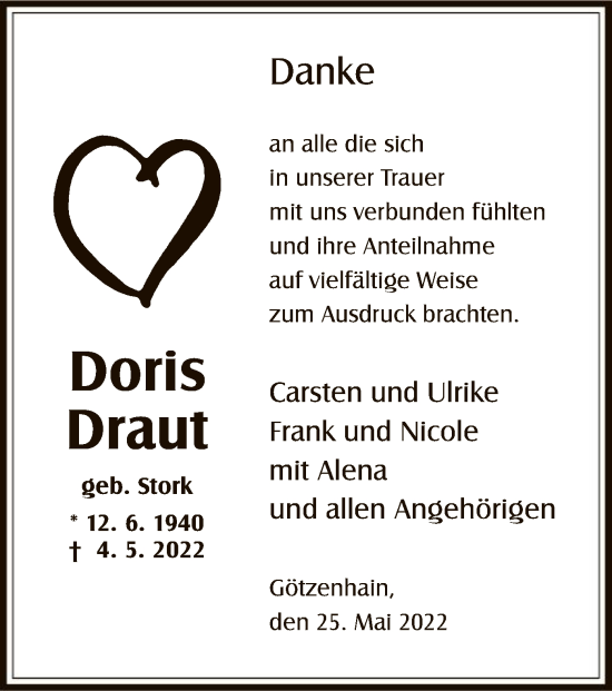 Traueranzeige von Doris Draut von OF