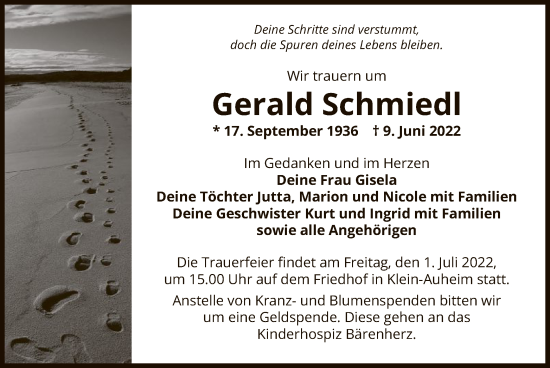 Traueranzeige von Gerald Schmiedl von OF