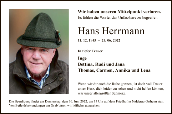 Traueranzeige von Hans Herrmann von OF