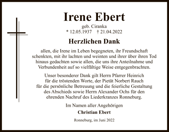 Traueranzeige von Irene Ebert von OF