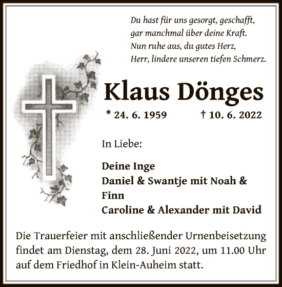 Traueranzeige von Klaus Dönges von OF