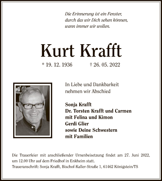 Traueranzeige von Kurt Krafft von OF