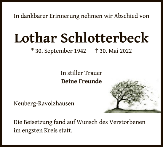 Traueranzeige von Lothar Schlotterbeck von OF