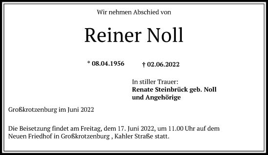 Traueranzeige von Reiner Noll von OF