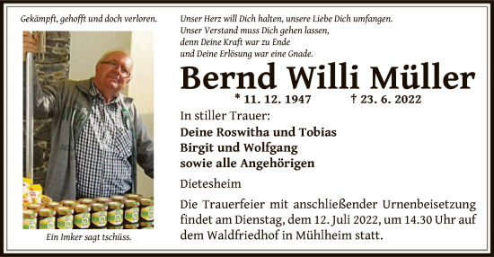 Traueranzeige von Bernd Willi Müller von OF