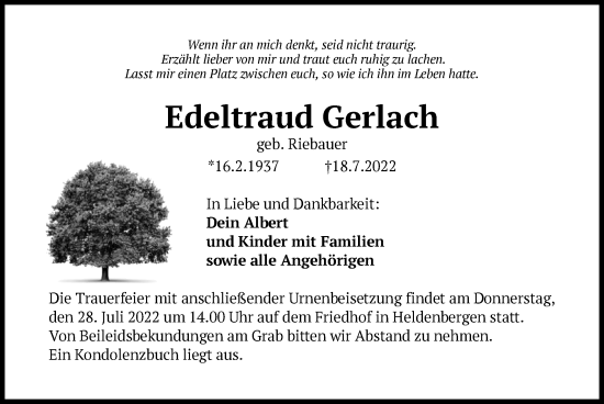 Traueranzeige von Edeltraud Gerlach von OF