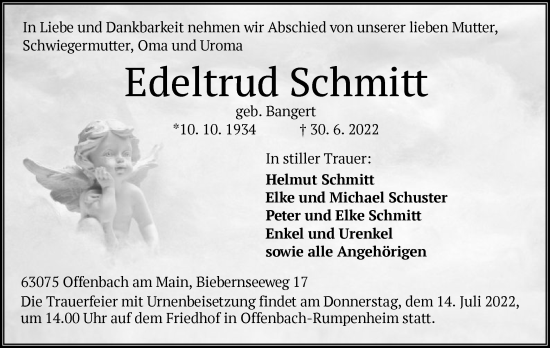 Traueranzeige von Edeltrud Schmitt von OF