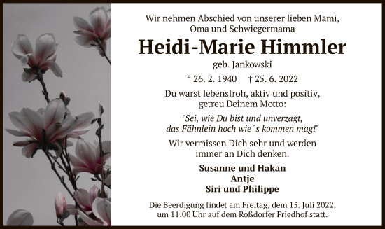 Traueranzeige von Heidi-Marie Himmler von OF