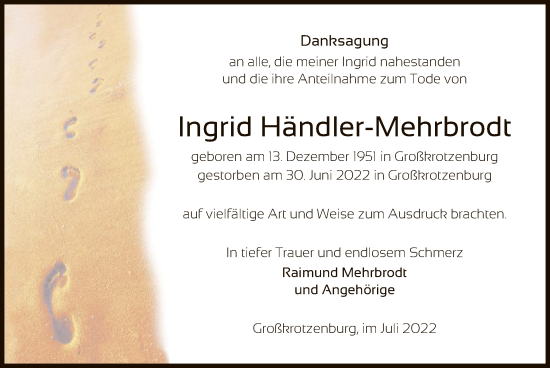 Traueranzeige von Ingrid Händler-Mehrbrodt von OF