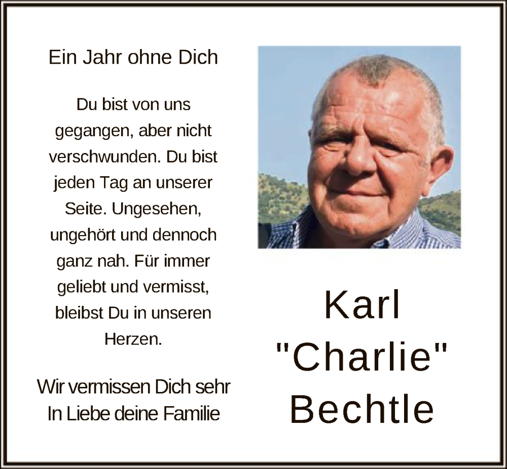  Traueranzeige für Karl Bechtle vom 18.07.2022 aus OF