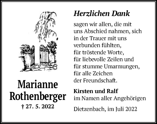 Traueranzeige von Marianne Rothenberger von OF