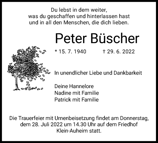 Traueranzeige von Peter Büscher von OF