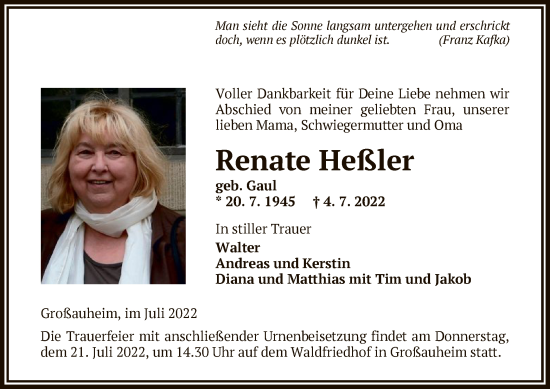 Traueranzeige von Renate Heßler von OF