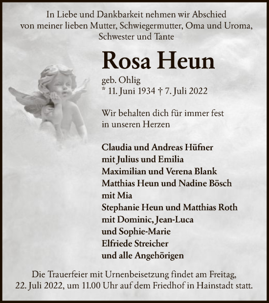 Traueranzeige von Rosa Heun von OF