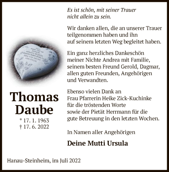 Traueranzeige von Thomas Daube von OF