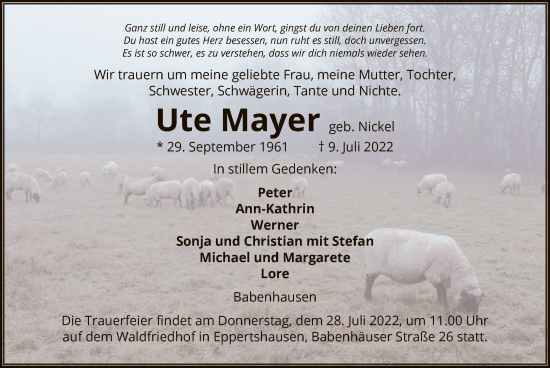 Traueranzeige von Ute Mayer von OF