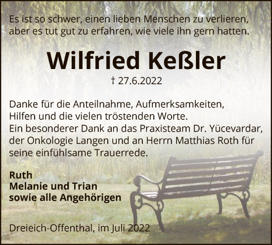 Traueranzeige von Wilfried Keßler von OF