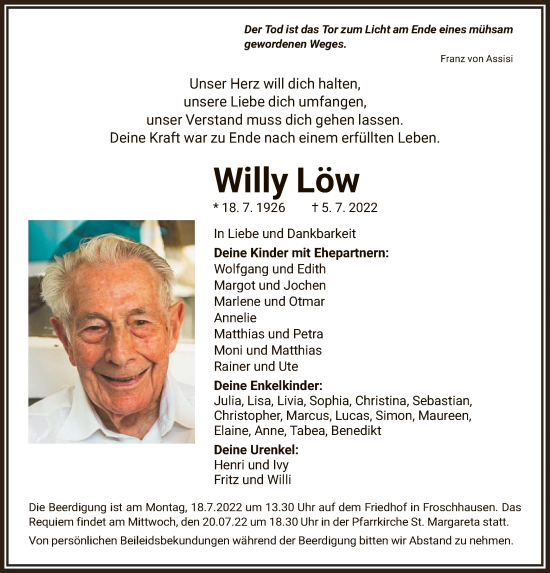 Traueranzeige von Willy Löw von OF