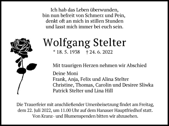 Traueranzeige von Wolfgang Stelter von OF