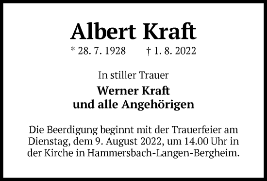 Traueranzeige von Albert Kraft von OF