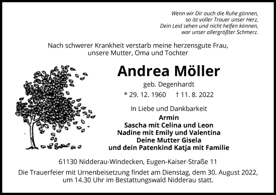 Traueranzeige von Andrea Möller von OF