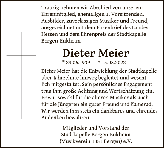 Traueranzeige von Dieter Meier von OF