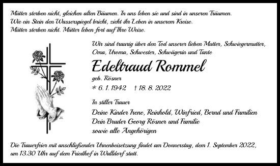 Traueranzeige von Edeltraud Rommel von OF