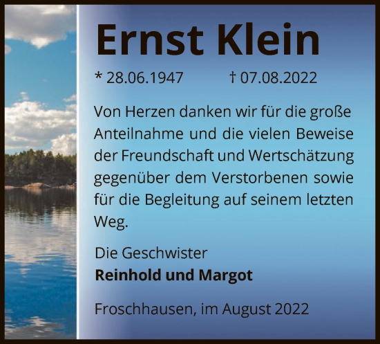 Traueranzeige von Ernst Klein von OF