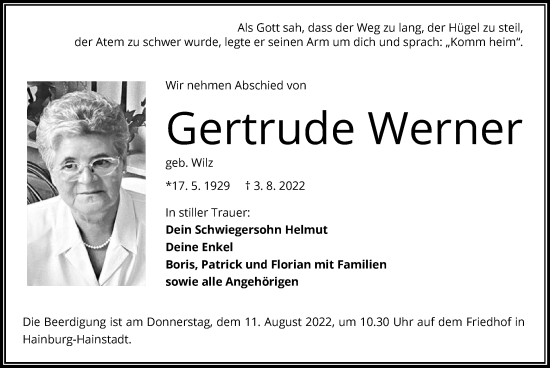 Traueranzeige von Gertrude Werner von OF