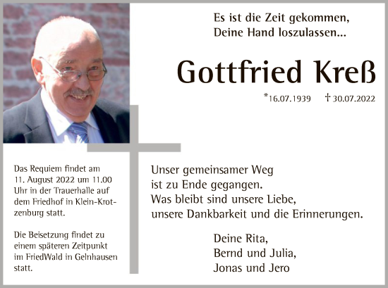 Traueranzeige von Gottfried Kreß von OF