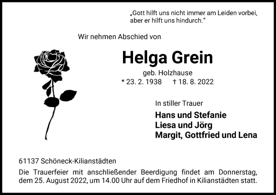 Traueranzeige von Helga Grein von OF