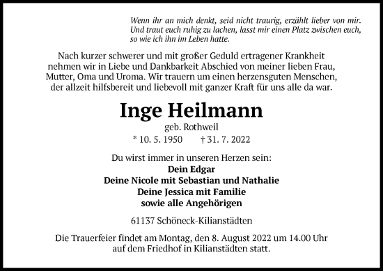 Traueranzeige von Inge Heilmann von OF