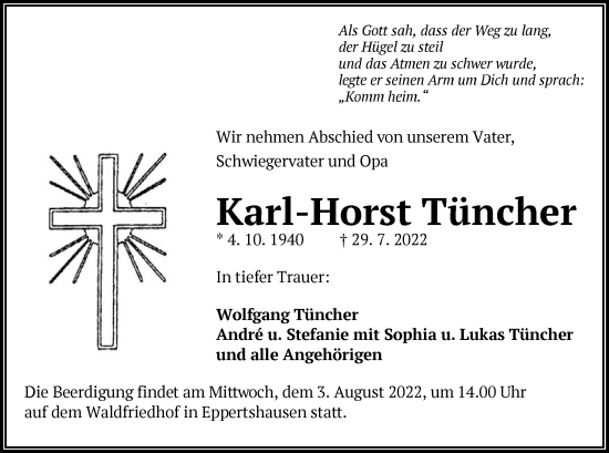 Traueranzeige von Karl-Horst Tüncher von OF