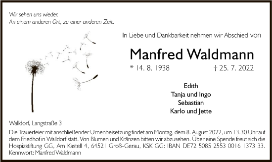 Traueranzeige von Manfred Waldmann von OF