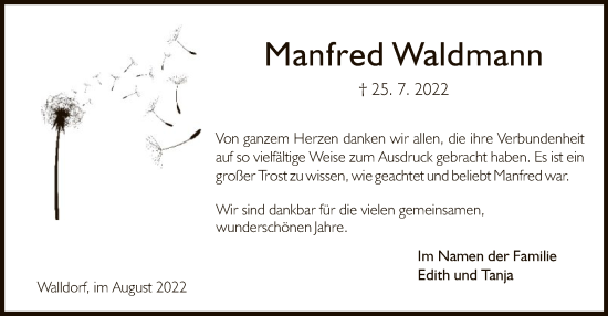 Traueranzeige von Manfred Waldmann von OF