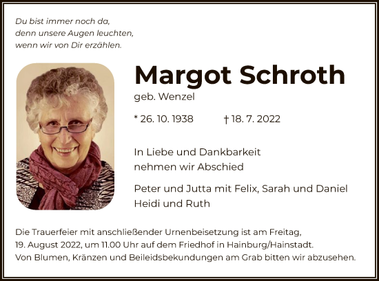 Traueranzeige von Margot Schroth von OF