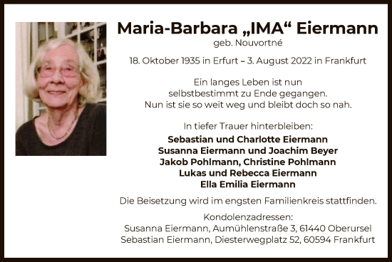 Traueranzeige von Maria-Barbara Eiermann von OF