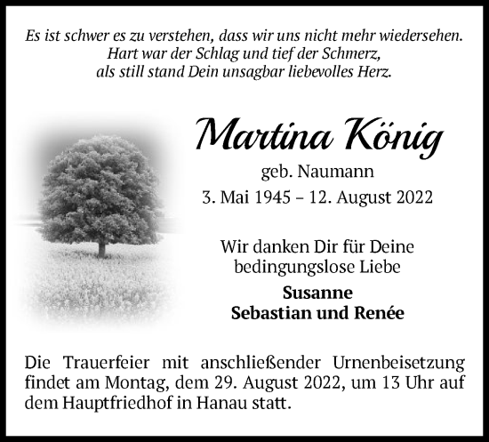 Traueranzeige von Martina König von OF