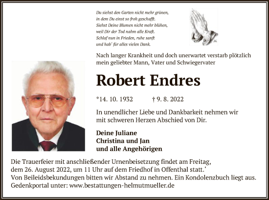 Traueranzeige von Robert Endres von OF